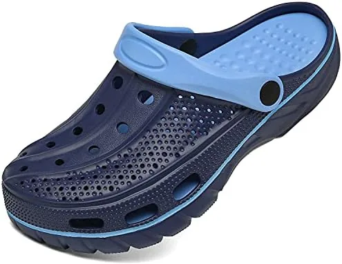 chaychax mens and womens arch support clogs garden shoes slip on outdoor beach slippers with removable cushion footbed black blue 95 105 women8 9 men