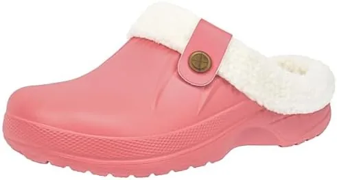 chaychax women and men fur lined clogs memory foam warm fuzzy slippers winter waterproof indoor outdoor slipper pink 85 9 women75 8 men
